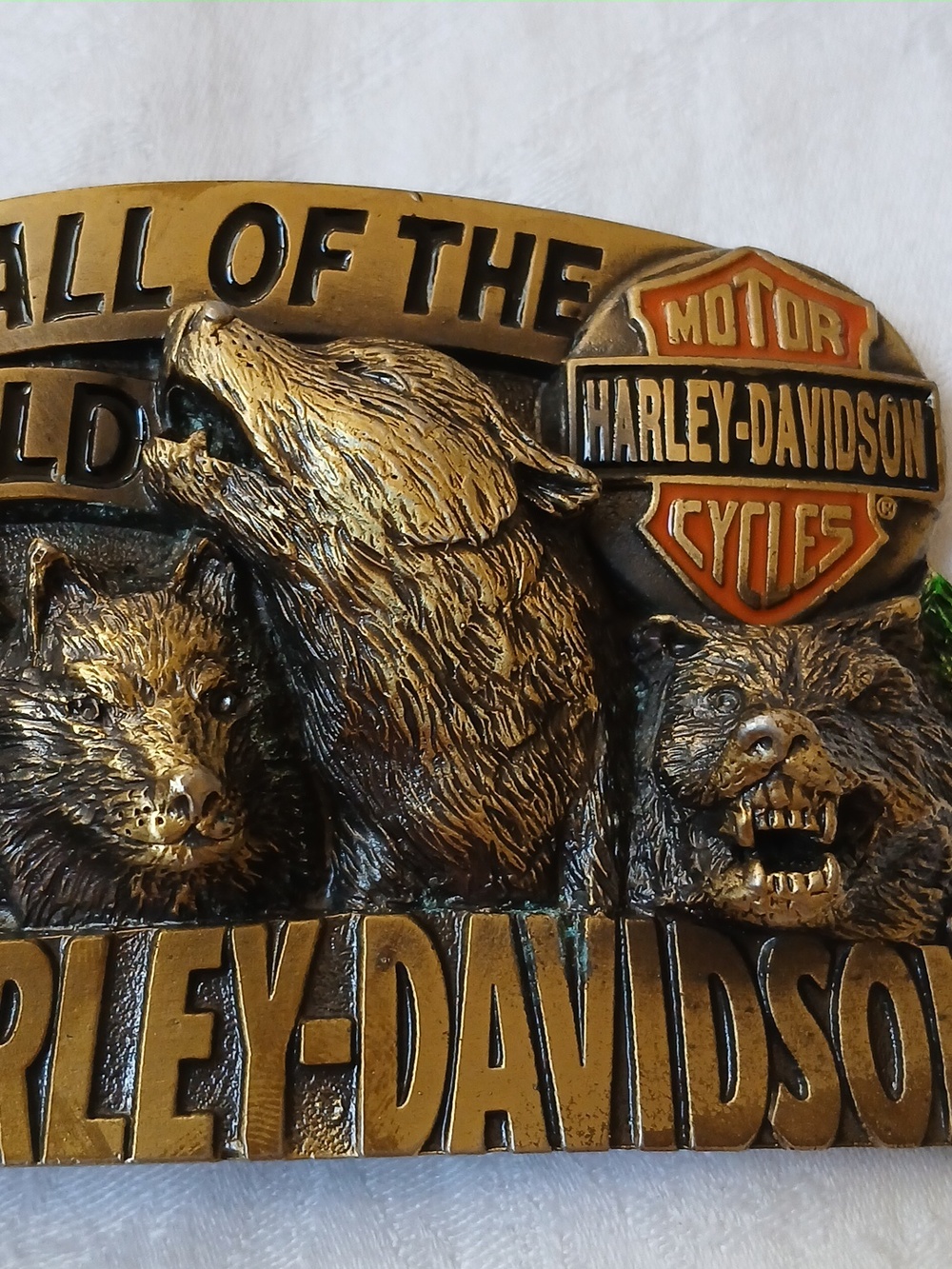Vintage 1994 Harley Davidson Brass Belt Buckle CALL of the WILD Wolves Baron USA - Picture 8 of 10